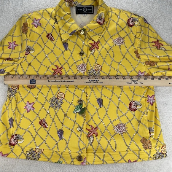 St John Sport by Marie Gray Womens Seashell Stretch Jacket Sz L Yellow Button Up - Picture 8 of 11